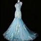 Beauty Prom Dress Light Blue Pleated Tulle Mermaid Evening Dress Birthday Party Outfits    D3878