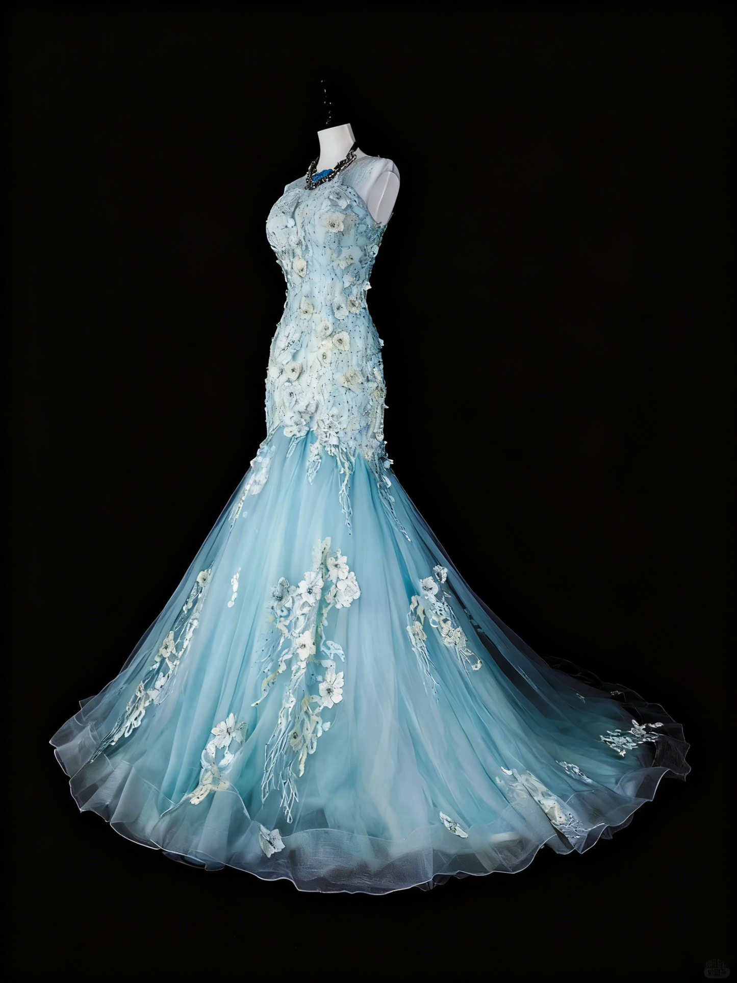 Beauty Prom Dress Light Blue Pleated Tulle Mermaid Evening Dress Birthday Party Outfits    D3878