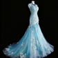 Beauty Prom Dress Light Blue Pleated Tulle Mermaid Evening Dress Birthday Party Outfits    D3878