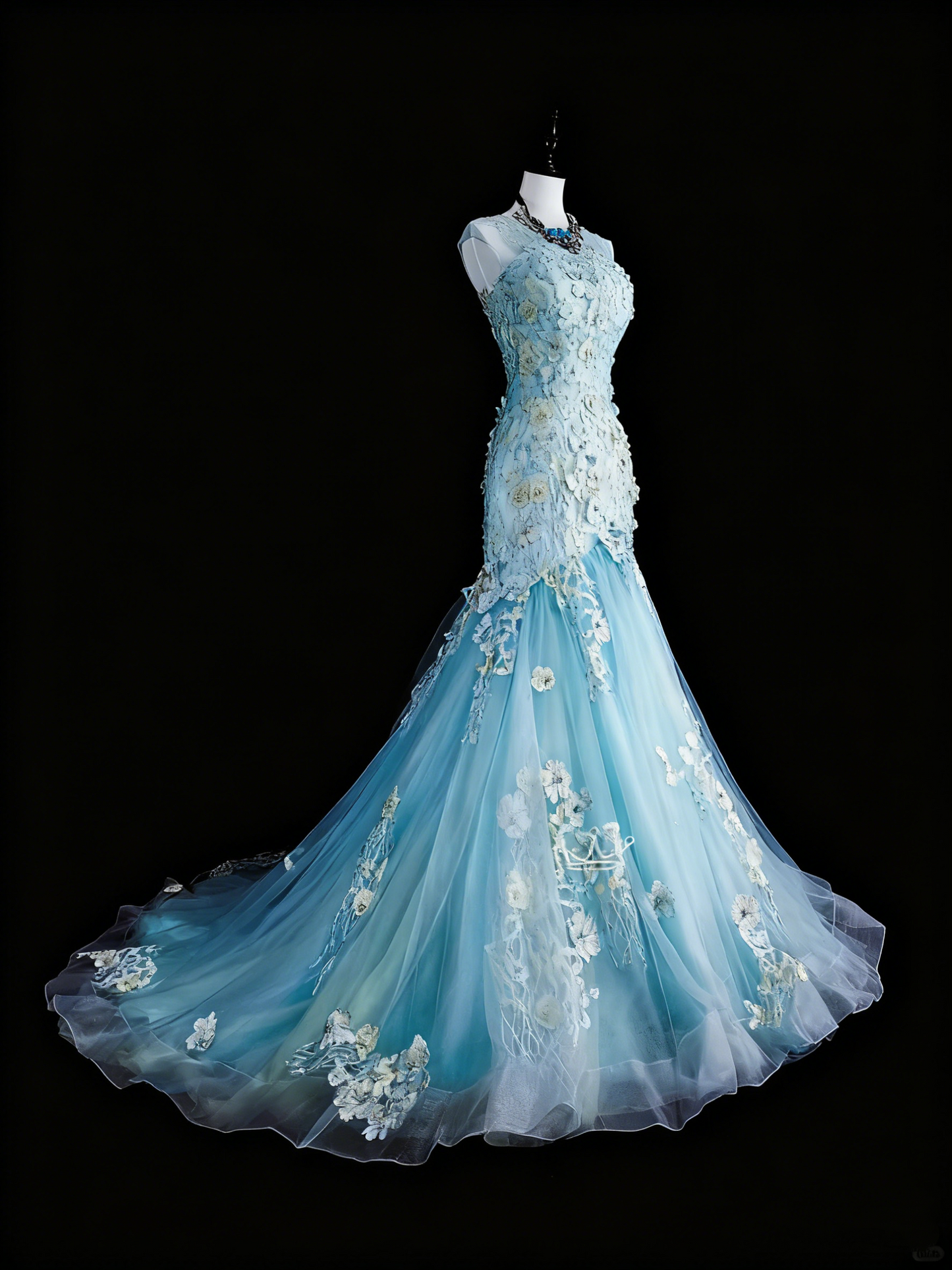 Beauty Prom Dress Light Blue Pleated Tulle Mermaid Evening Dress Birthday Party Outfits    D3878