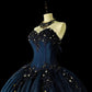 Charming Prom Dress Dark Blue Sweetheart Pleated Ball Gown Evening Dress Sweet 16 Outfits    D3879
