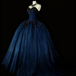 Charming Prom Dress Dark Blue Sweetheart Pleated Ball Gown Evening Dress Sweet 16 Outfits    D3879
