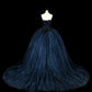 Charming Prom Dress Dark Blue Sweetheart Pleated Ball Gown Evening Dress Sweet 16 Outfits    D3879