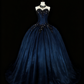 Charming Prom Dress Dark Blue Sweetheart Pleated Ball Gown Evening Dress Sweet 16 Outfits    D3879