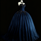 Charming Prom Dress Dark Blue Sweetheart Pleated Ball Gown Evening Dress Sweet 16 Outfits    D3879