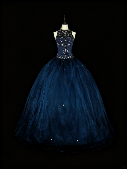 Gorgeous Prom Dress Dark Blue Backless Tulle Ball Gown Evening Dress Birthday Dress    D3882