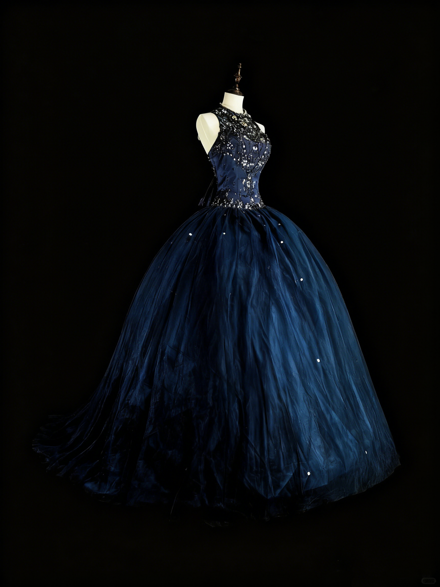 Gorgeous Prom Dress Dark Blue Backless Tulle Ball Gown Evening Dress Birthday Dress    D3882