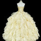 Shiny Prom Dress Strapless Tulle Tiered Ball Gown Quinceanera Dress Evening Dress   D3885