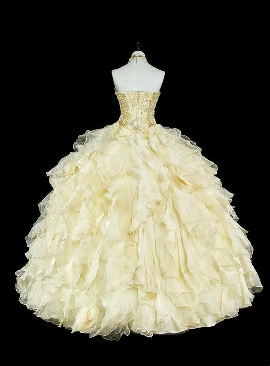 Shiny Prom Dress Strapless Tulle Tiered Ball Gown Quinceanera Dress Evening Dress   D3885