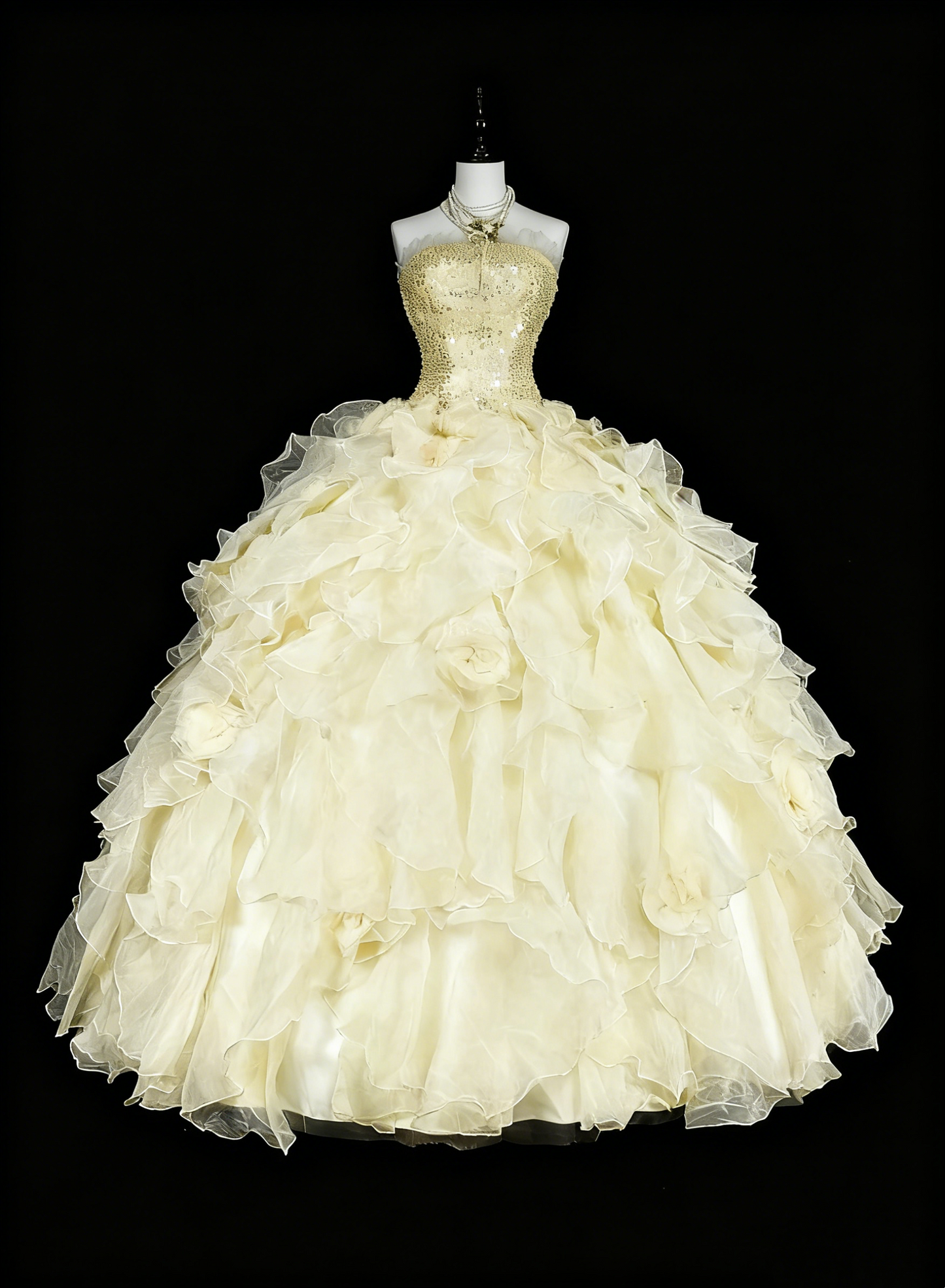 Shiny Prom Dress Strapless Tulle Tiered Ball Gown Quinceanera Dress Evening Dress   D3885