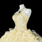 Shiny Prom Dress Strapless Tulle Tiered Ball Gown Quinceanera Dress Evening Dress   D3885