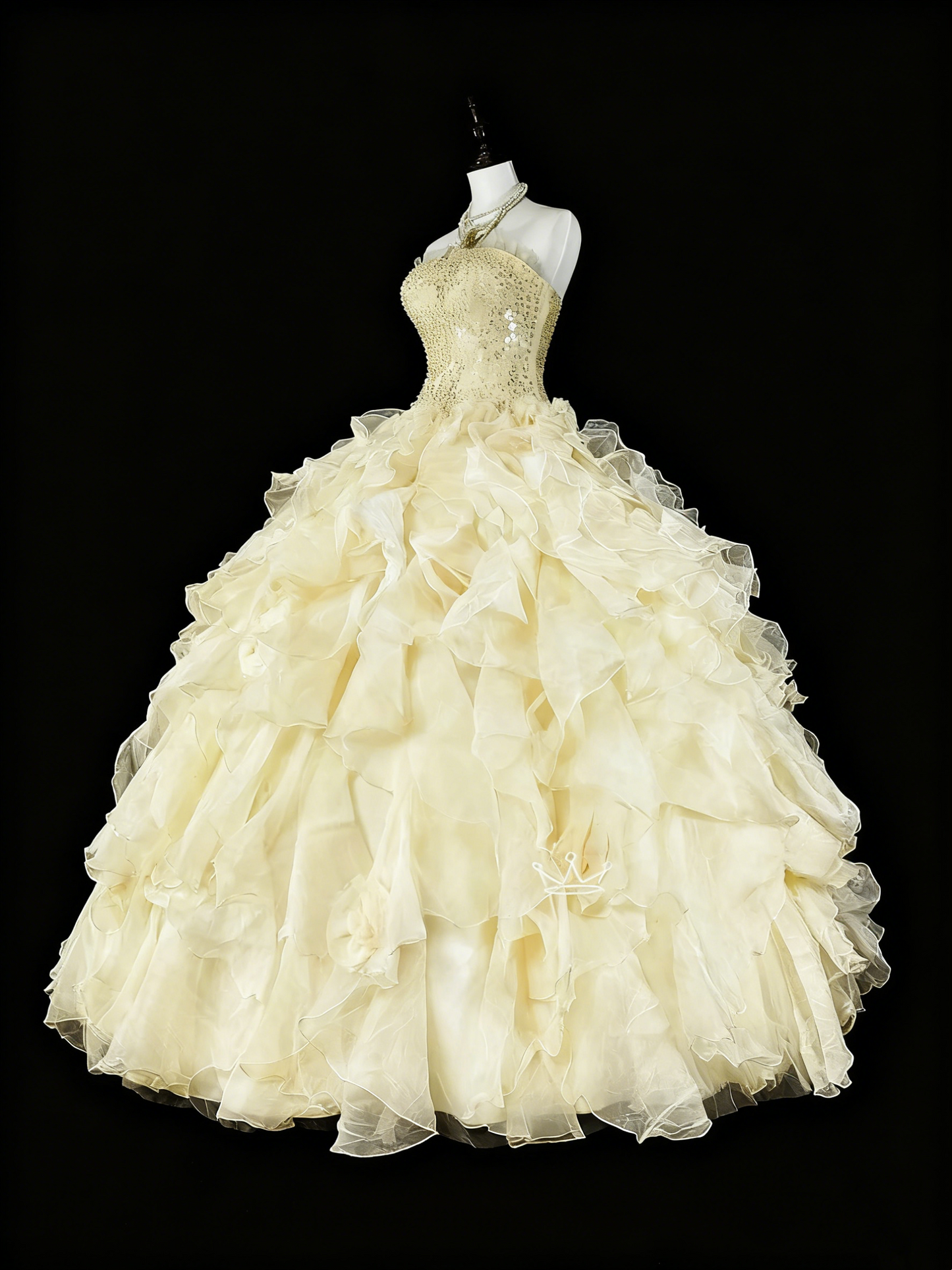 Shiny Prom Dress Strapless Tulle Tiered Ball Gown Quinceanera Dress Evening Dress   D3885