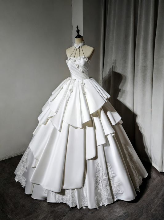Newest Wedding Dress Halter Pleated Tiered Wedding Dress  D3892