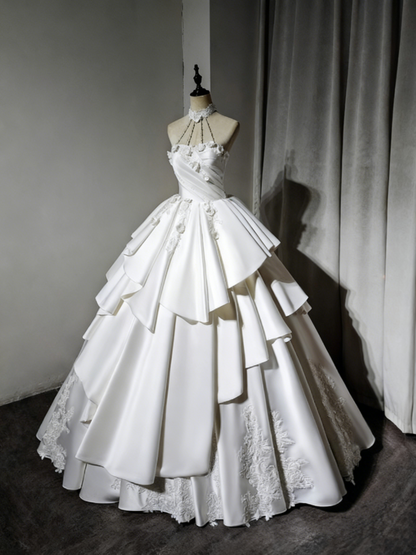 Newest Wedding Dress Halter Pleated Tiered Wedding Dress  D3892