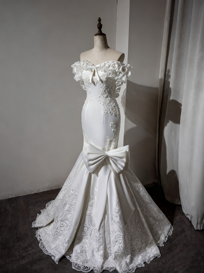 Vintage Wedding Dress Off Shoulder Pleated Mermaid Wedding Dress  D3893