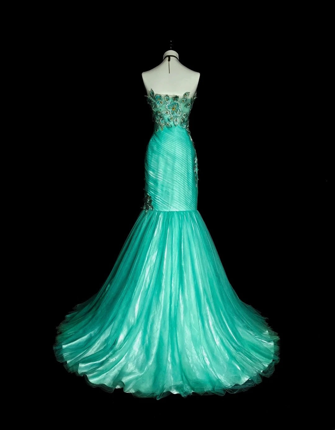 Pretty Prom Dress Strapless Tulle Pleated Mermaid Evening Dress Gala Dress Cocktail Dress           D3894