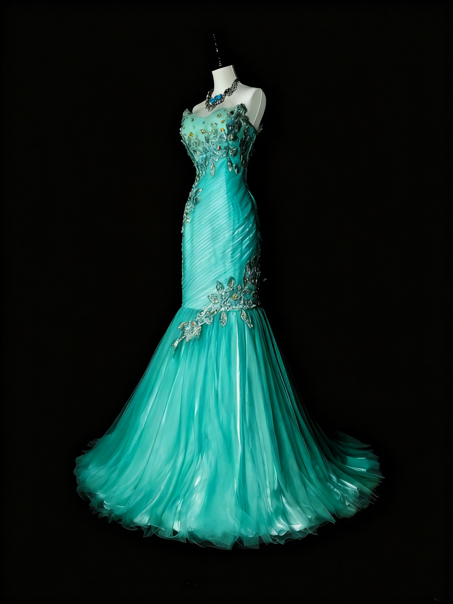 Pretty Prom Dress Strapless Tulle Pleated Mermaid Evening Dress Gala Dress Cocktail Dress           D3894