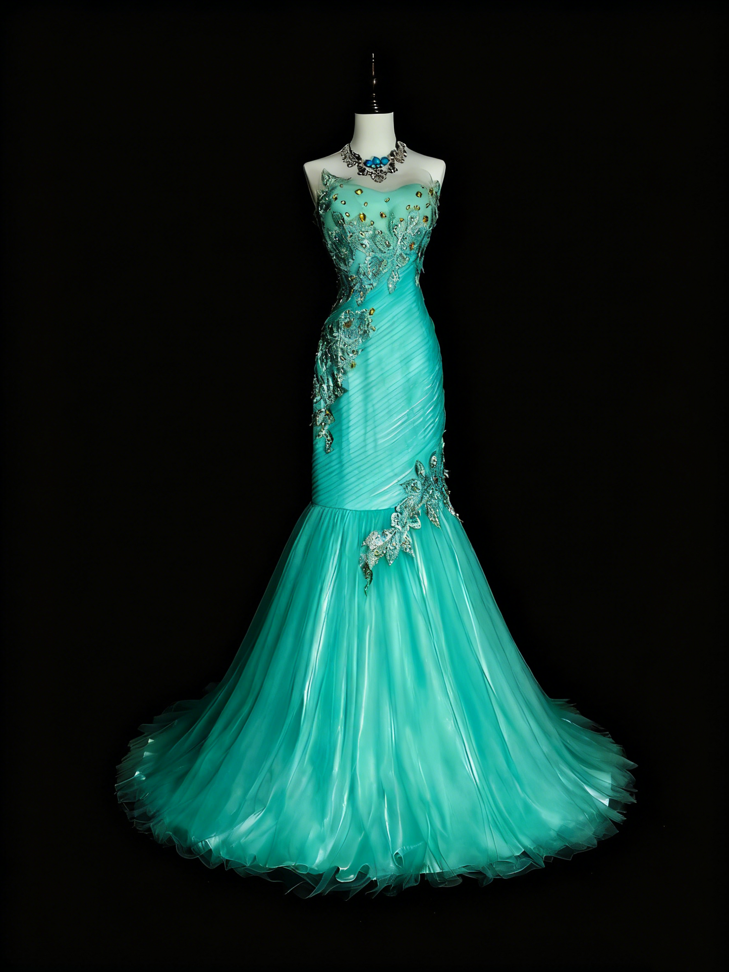 Pretty Prom Dress Strapless Tulle Pleated Mermaid Evening Dress Gala Dress Cocktail Dress           D3894