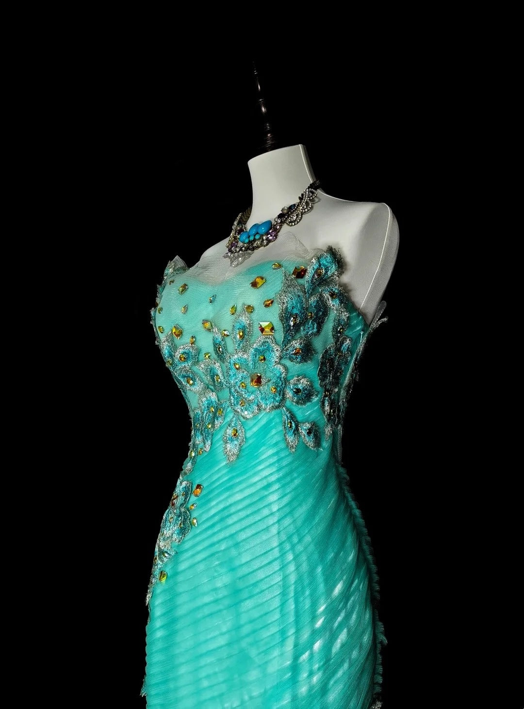 Pretty Prom Dress Strapless Tulle Pleated Mermaid Evening Dress Gala Dress Cocktail Dress           D3894