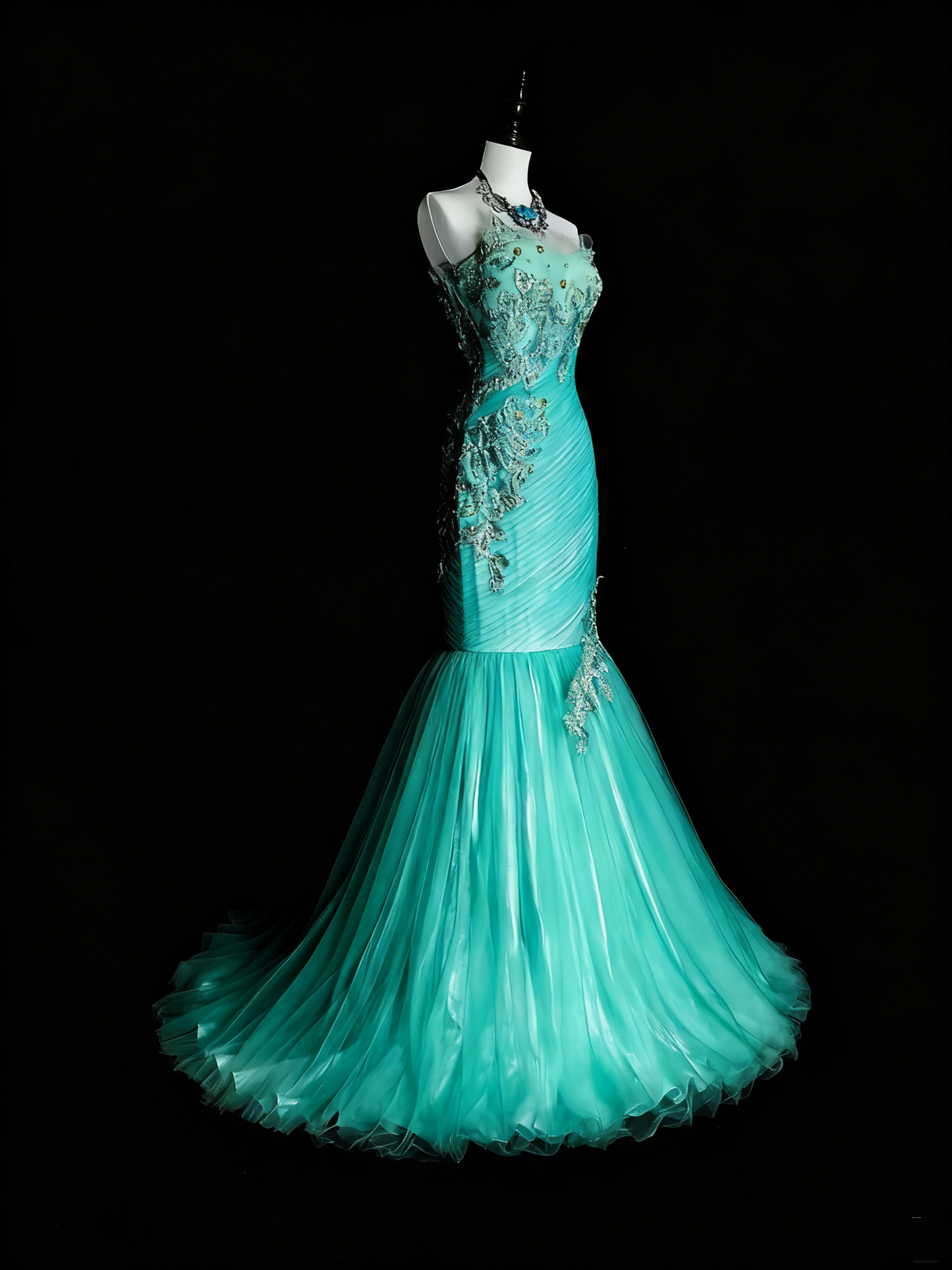 Pretty Prom Dress Strapless Tulle Pleated Mermaid Evening Dress Gala Dress Cocktail Dress           D3894