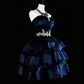 Newest Homecoming Dress Dark Blue Sweetheart Pleated Tiered Short Prom Dress Evening Dress Birthday Party Outfits      D3895