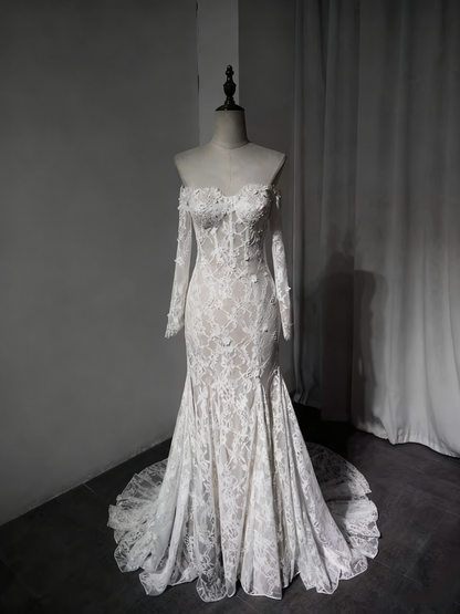 New Arrival Wedding Dress Off Shoulder Lace Mermaid Wedding Dresss  D3895