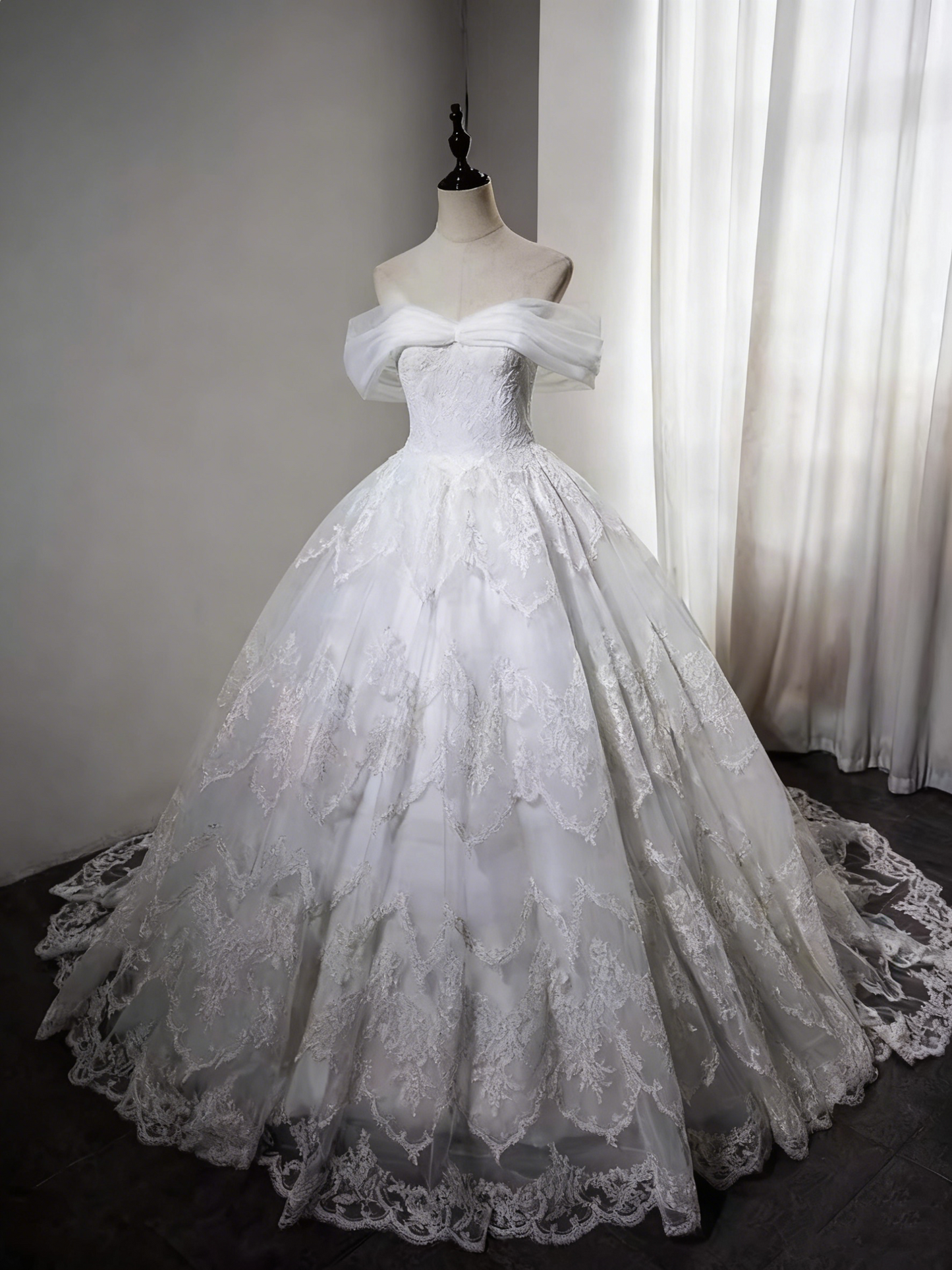 New Design Wedding Dress Off Shoulder Tulle Lace Wedding Dress  D3897