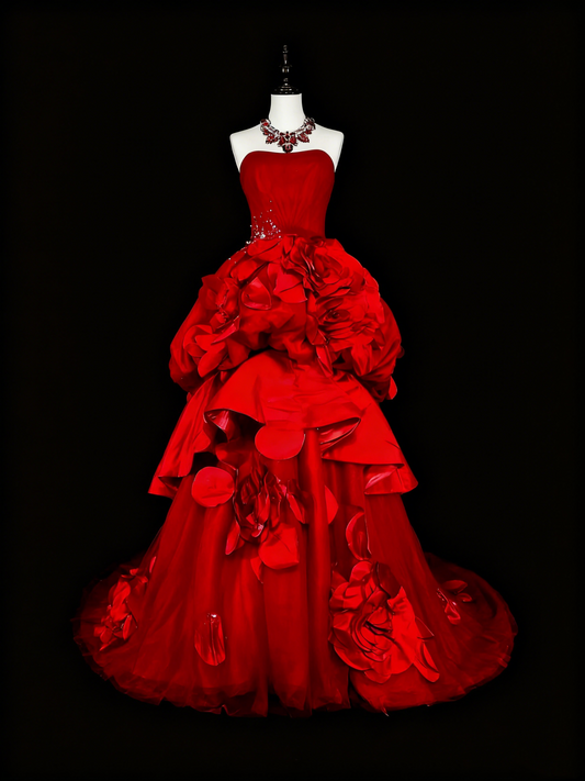 New Arrival Prom Dress Strapless Pleated Tulle Evening Dress Gala Dress          D3897