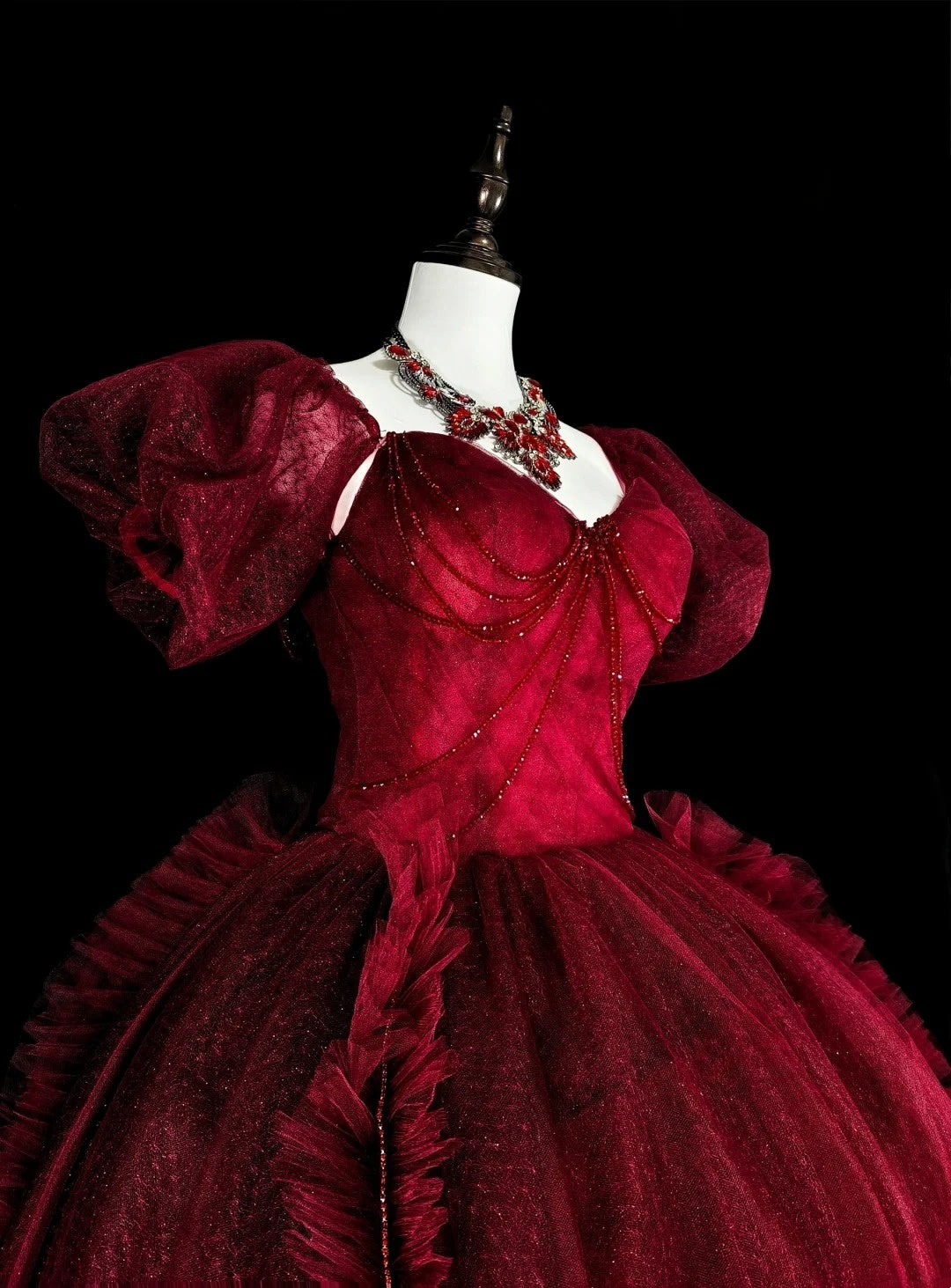 Popular Prom Dress Wine Red Sweetheart Pleated Tulle Ball Gown Evening Dress Birthday Dress  D3898