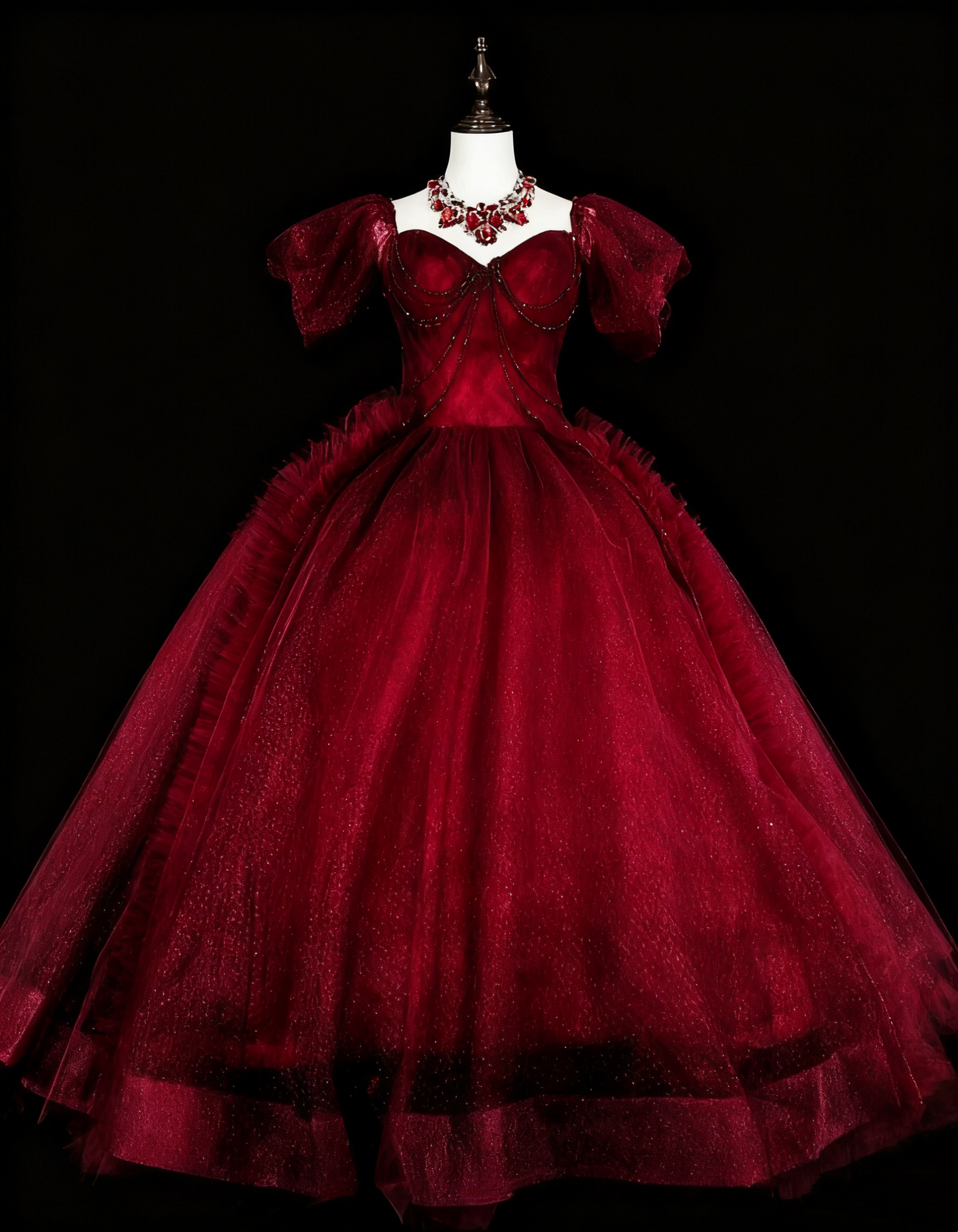 Popular Prom Dress Wine Red Sweetheart Pleated Tulle Ball Gown Evening Dress Birthday Dress  D3898