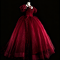 Popular Prom Dress Wine Red Sweetheart Pleated Tulle Ball Gown Evening Dress Birthday Dress  D3898