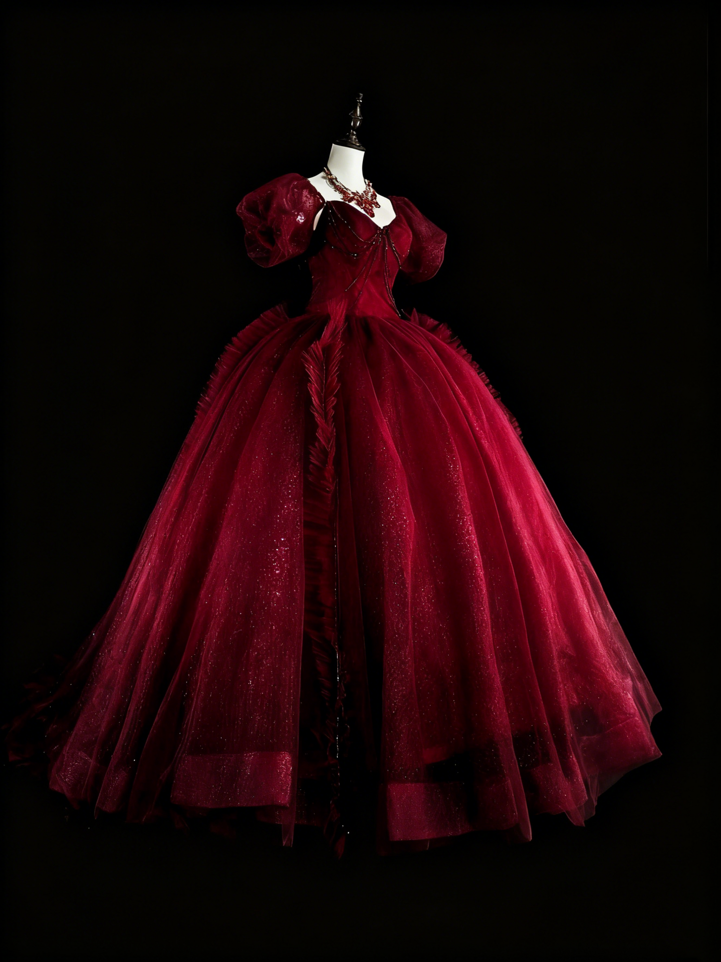 Popular Prom Dress Wine Red Sweetheart Pleated Tulle Ball Gown Evening Dress Birthday Dress  D3898