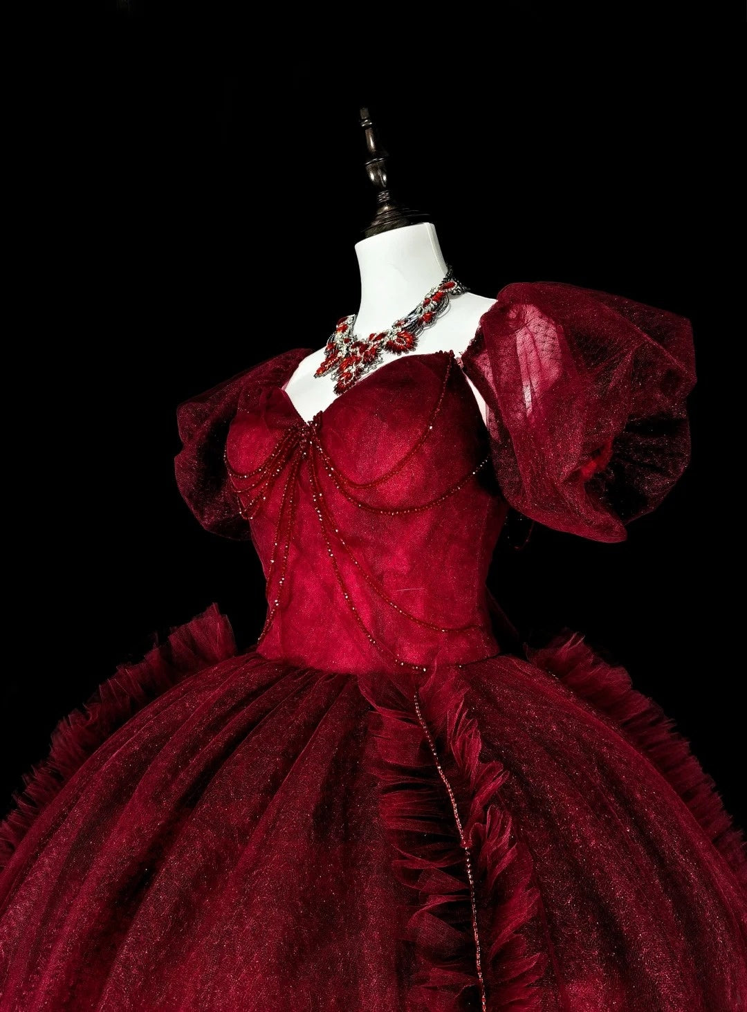 Popular Prom Dress Wine Red Sweetheart Pleated Tulle Ball Gown Evening Dress Birthday Dress  D3898