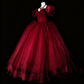 Popular Prom Dress Wine Red Sweetheart Pleated Tulle Ball Gown Evening Dress Birthday Dress  D3898