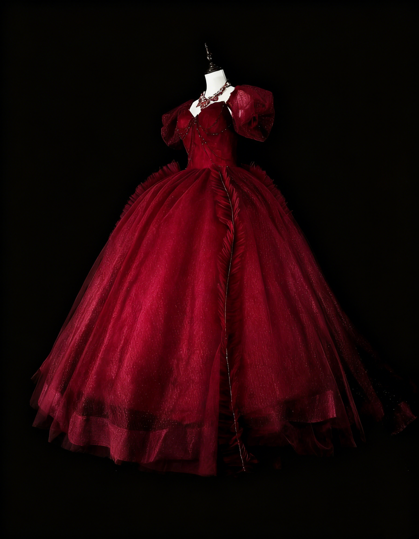 Popular Prom Dress Wine Red Sweetheart Pleated Tulle Ball Gown Evening Dress Birthday Dress  D3898