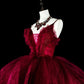 Charming Prom Dress Wine Red Spaghetti Straps Pleated Tulle Ball Gown Evening Dress Birthday Dress  D3899