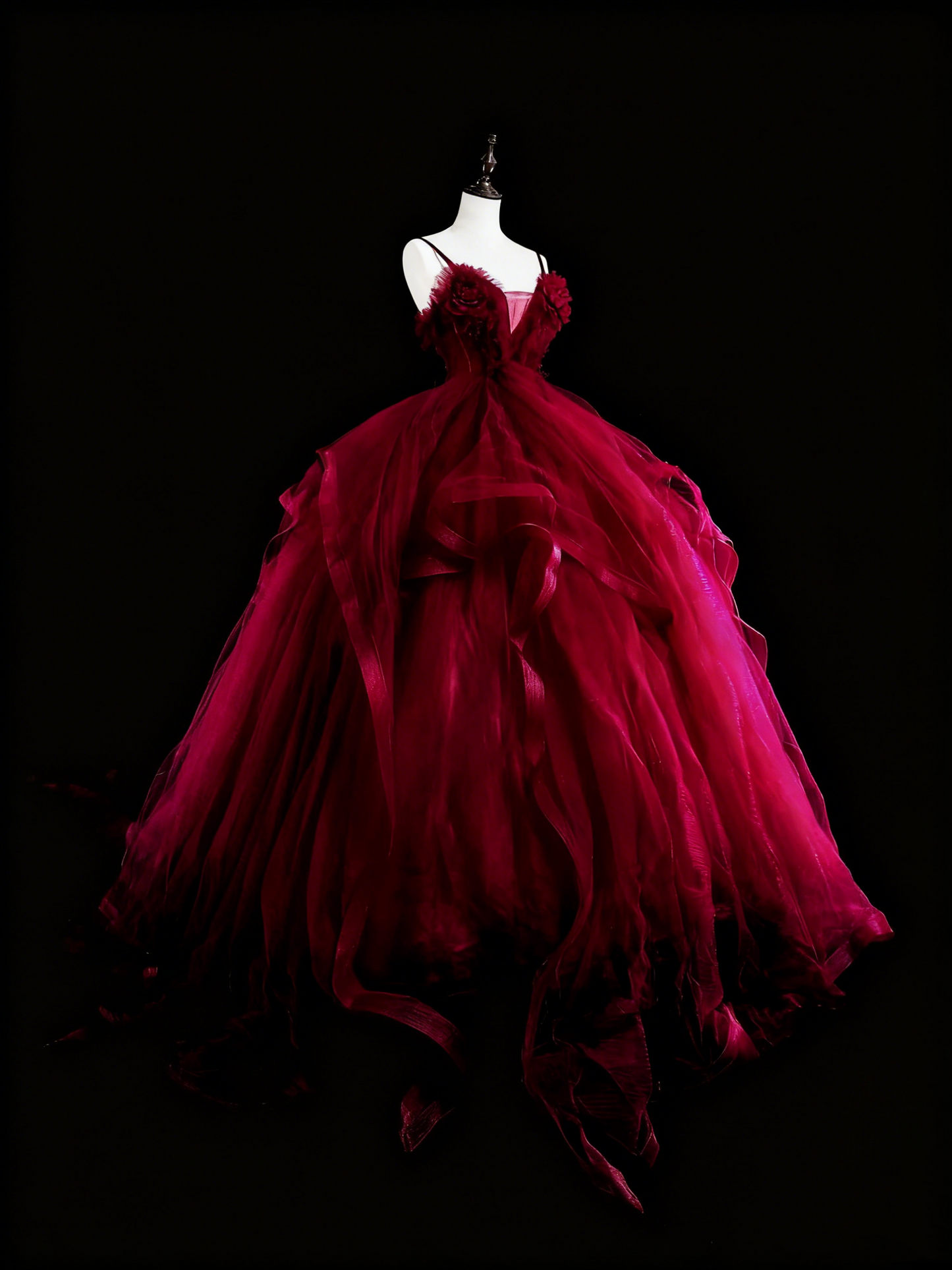 Charming Prom Dress Wine Red Spaghetti Straps Pleated Tulle Ball Gown Evening Dress Birthday Dress  D3899