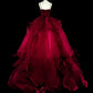 Charming Prom Dress Wine Red Spaghetti Straps Pleated Tulle Ball Gown Evening Dress Birthday Dress  D3899