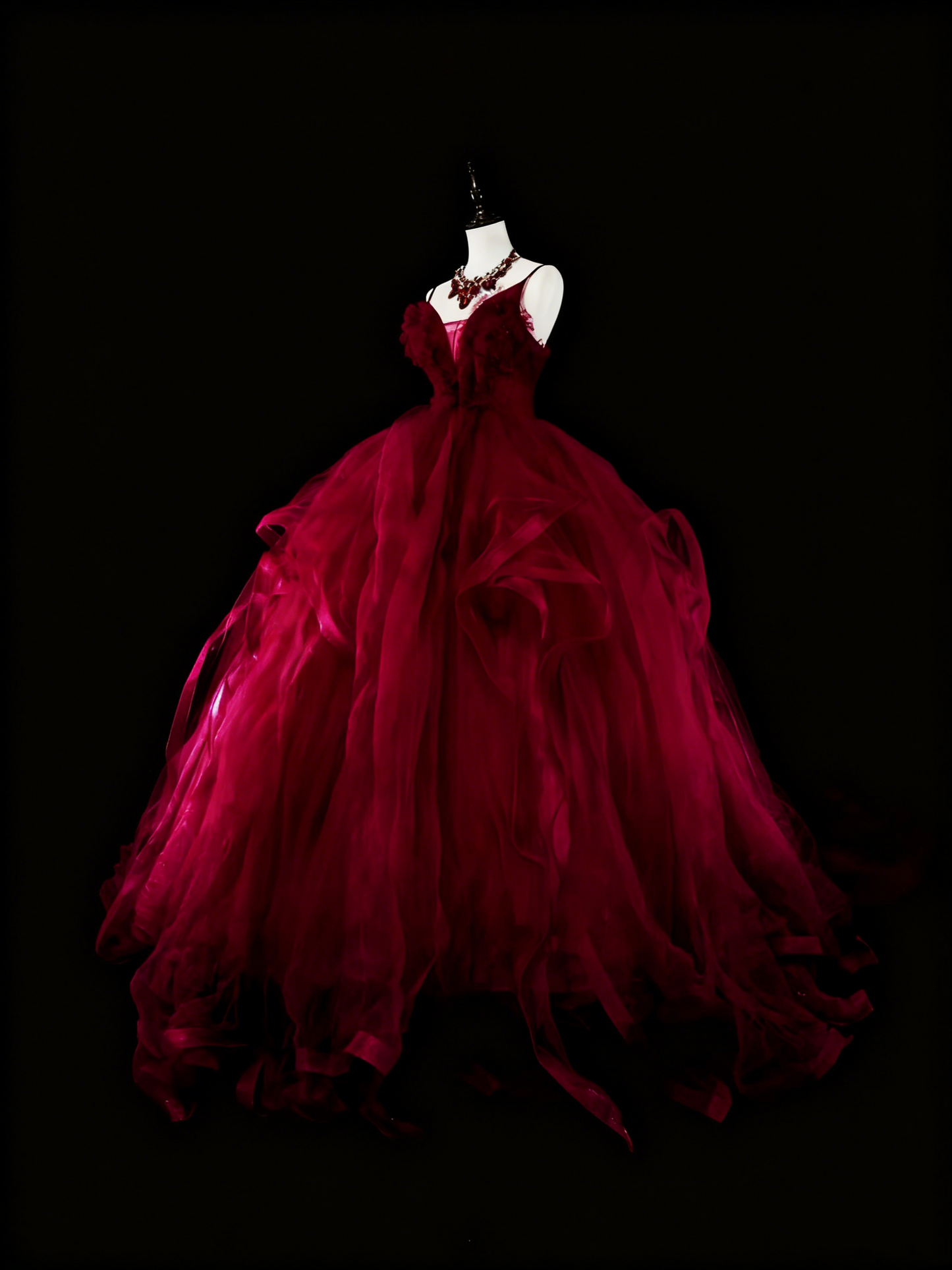 Charming Prom Dress Wine Red Spaghetti Straps Pleated Tulle Ball Gown Evening Dress Birthday Dress  D3899