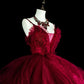 Charming Prom Dress Wine Red Spaghetti Straps Pleated Tulle Ball Gown Evening Dress Birthday Dress  D3899