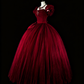Elegant Prom Dress Wine Red Square Neck Pleated Tulle Ball Gown Evening Dress Birthday Dress  D3901
