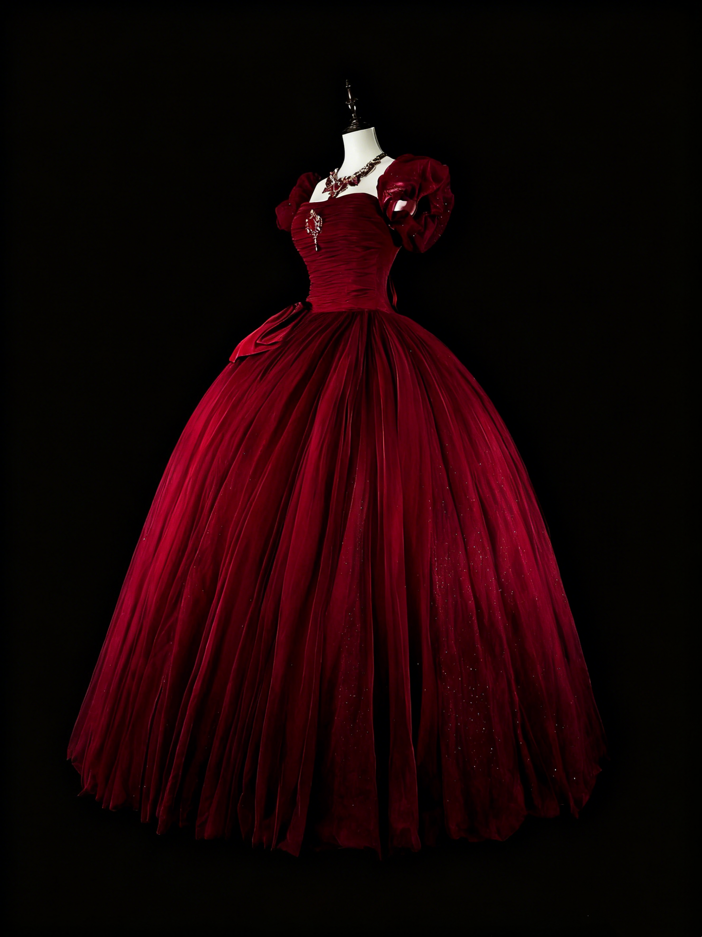 Elegant Prom Dress Wine Red Square Neck Pleated Tulle Ball Gown Evening Dress Birthday Dress  D3901