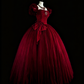 Elegant Prom Dress Wine Red Square Neck Pleated Tulle Ball Gown Evening Dress Birthday Dress  D3901