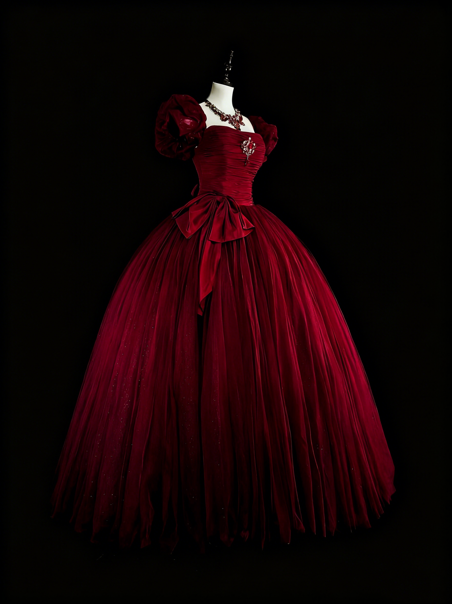 Elegant Prom Dress Wine Red Square Neck Pleated Tulle Ball Gown Evening Dress Birthday Dress  D3901