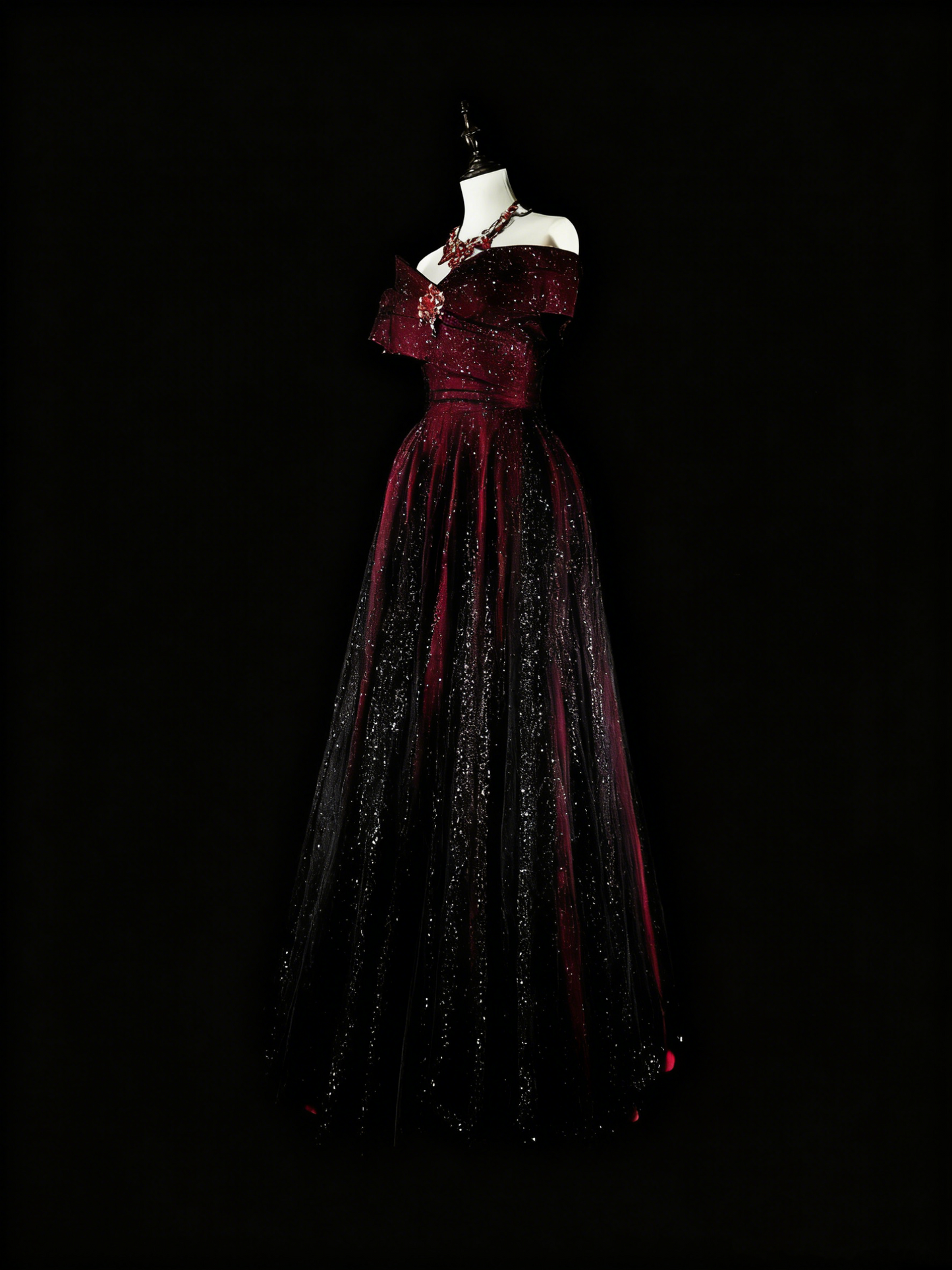 Shiny Prom Dress A Line Off Shoulder Pleated Tulle Evening Dress Gala Dress        D3902