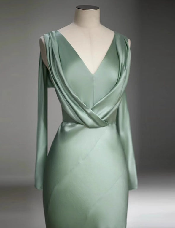 Minimalist Prom Dress V-neck Long Evening Dress Gala Dress Cocktail Dress   D3916