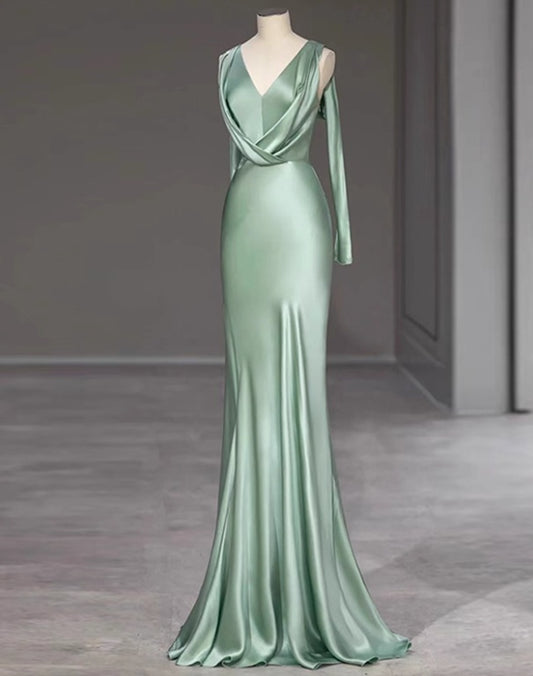 Minimalist Prom Dress V-neck Long Evening Dress Gala Dress Cocktail Dress   D3916