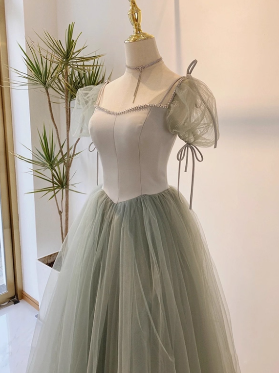 Elegant Prom Dress Square Neck Tulle Pleated Evening Dress Gala Dress Birthday Party Dress   D3918
