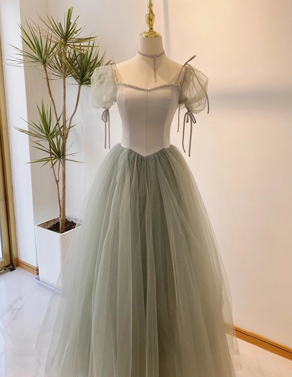 Elegant Prom Dress Square Neck Tulle Pleated Evening Dress Gala Dress Birthday Party Dress   D3918