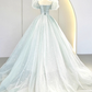 Newest Prom Dress Square Neck Tulle Pleated Ball Gown Evening Dress Birthday Outfits D3919